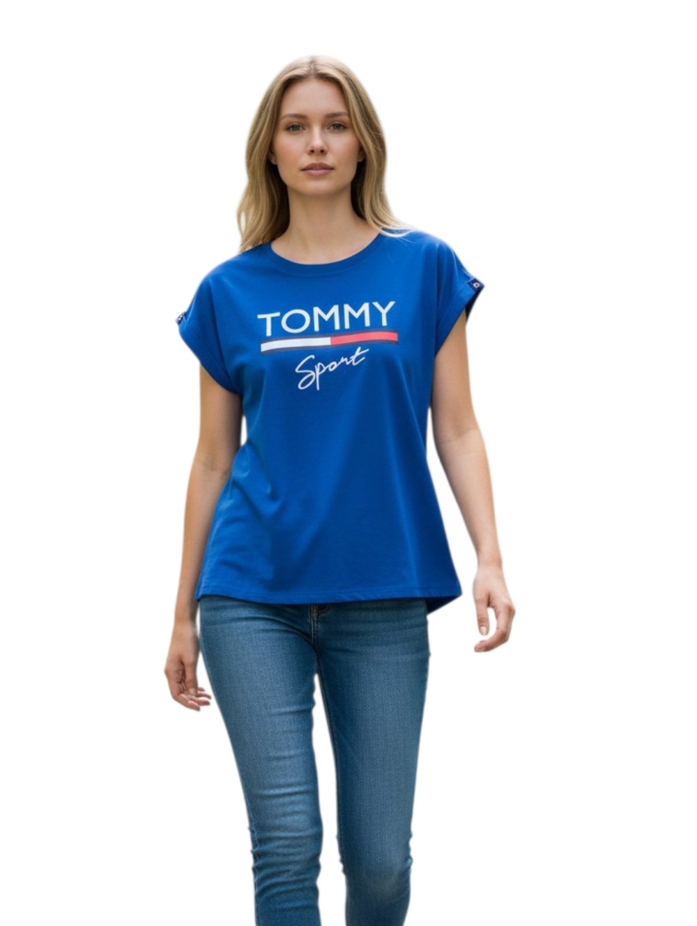 Tommy Hilfiger Sport Shirt Women  S/P Cuffed Short Sleeve Blue Y2K Athleisure